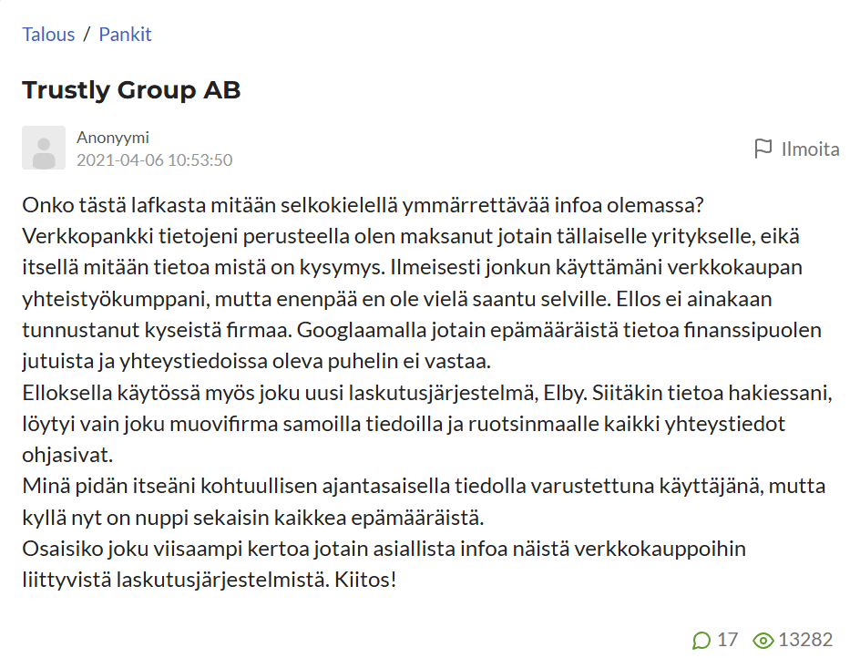 Trustly kokemuksia